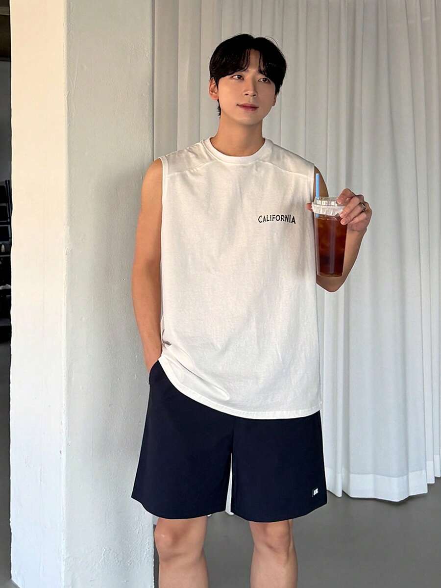 DAZY 男士字母印花背心套装，适合夏季穿着 - 彩色 - 查看 1