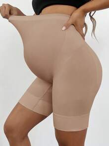 SHEIN 高级孕妇塑身衣，高腰中腿孕妇内裤，防止摩擦，柔软腹部支撑 - 卡其色 - 查看 7