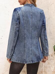 EMERY ROSE Women's Casual Washed Single-Breasted Denim Jacket, Autumn - Blue - View 2