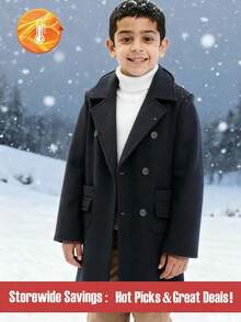 Abrigo cómodo de media longitud para niños, otoño/invierno - Negro - Ver 1