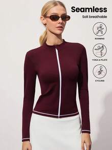 CourtClass 女士无缝紫色长袖拉链高尔夫夹克 - 中紫紅色 - 查看 2