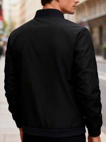 Manfinity Homme Men's Stand Collar Zipper Casual Versatile Daily Wear Long Sleeve Jacket - Black - View 2