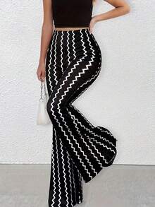 EMERY ROSE Pantalones acampanados con cintura elástica y estampado vintage a rayas blancas y negras - Multicolor - Ver 3