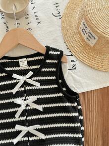 LMoss Kids Young Girl Knitted Striped Fitted Camisole - Black - View 4