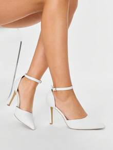 Glitzique 2025秋冬季新款女士超高跟尖头休闲/派对踝带高跟鞋，时尚优雅 - 白色 - 查看 1