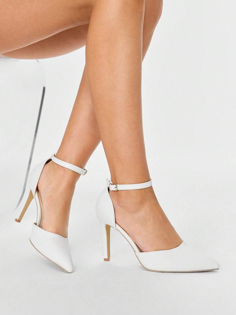 Glitzique 2025秋冬季新款女士超高跟尖头休闲/派对踝带高跟鞋，时尚优雅 - 白色 - 查看 1