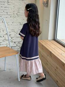 Dazy Kids Young Girls Color Block Korean Style Patchwork Dress Summer Sun Dresses - Pink - View 2