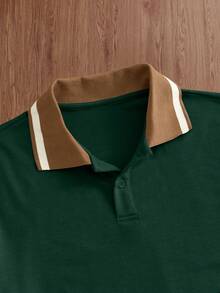 Manfinity Unisex Men's Casual Commuter Striped Short Sleeve Knit Polo Shirt, Summer - Apricot - View 3