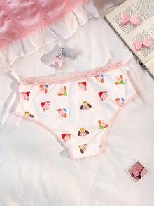 PetitDoll Women's Cartoon Print Minimalist Daily Wear Lace Patchwork Panties - Multicolor - View 2