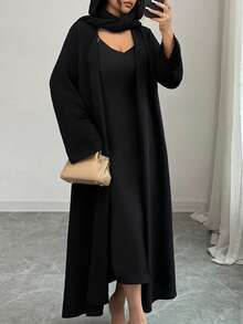 DAZY Women's Elegant Solid Color V-Neck Straight Dress With Veil, 2-Piece Set, Spring - Black - View 6