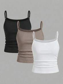 SHEIN Girlism 3pcs/Set Tween Girls' Fitted Casual Sporty Camisole Basic Tops - Multicolor - View 2