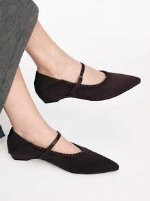 女士尖头搭扣设计休闲时尚粗跟乐福鞋 - 巧克力棕 - 查看 11