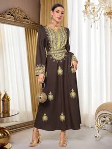 Al Najma 女士土耳其长款连衣裙和阿拉伯传统长袍 - 棕色 - 查看 3