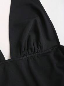 Sweetra Elegant Black Deep V-Neck Cinched Waist Wide Leg Jumpsuit, Suitable For Commuting And Gatherings, Spring/Summer - Black - View 4