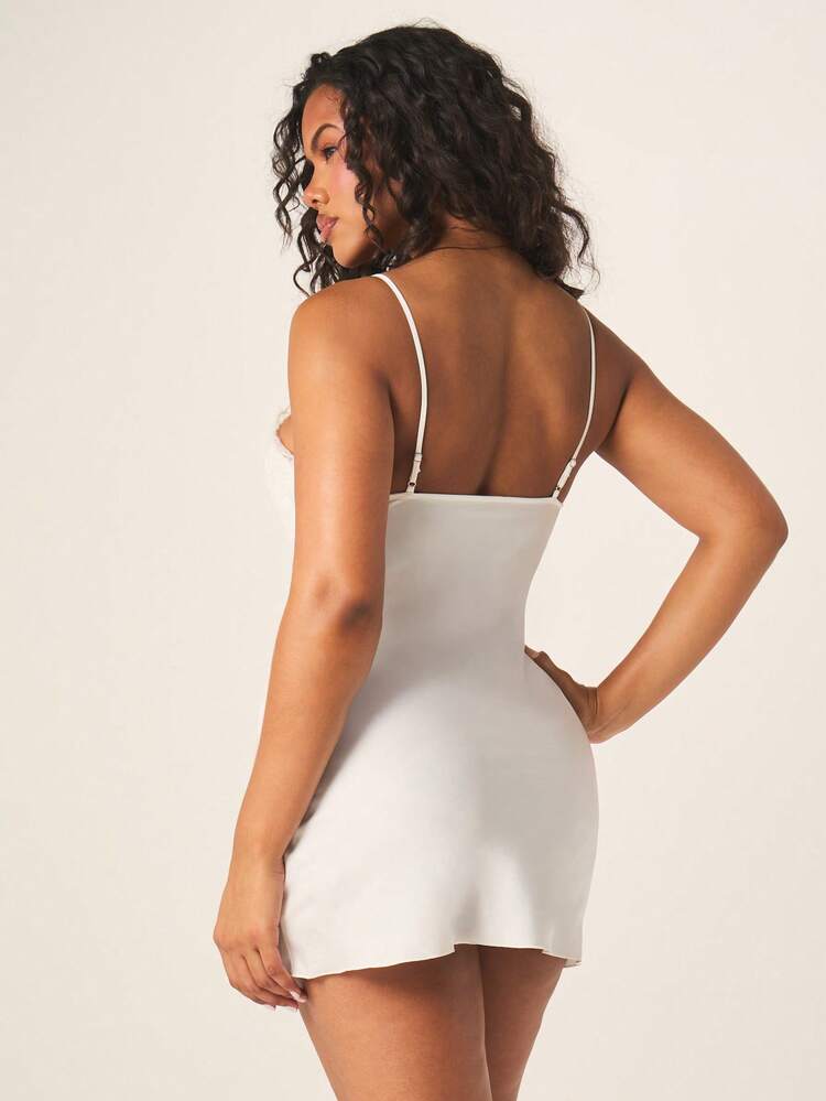 MISSGUIDED White Mini Sleep Dress With Delicate Lace Bust Panels And Spaghetti Straps For Intimate Moments Sleepwear Nightgown