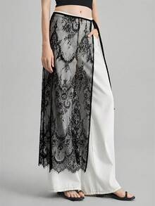 2026春夏新款蕾丝系带半身裙，畅销纯黑色半身裙，时尚简约设计，适合都市通勤、商务、休闲、派对、婚礼宾客、下午茶、独立日、办公室穿着、返校季等场合，百搭实用。 - 黑色 - 查看 5