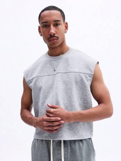 SUMWON Men's Sleeveless Crew Neck Tank Top With Brand Logo And Horizontal Stripe Detail Regular Fit Summer Casual Wear