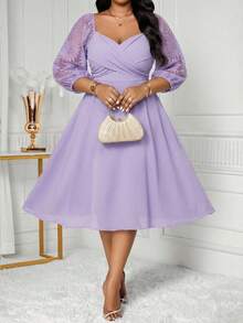 SHEIN Lady Đầm dài tay màu trơn cỡ lớn, tối giản và thời trang, phù hợp cho mùa hè, lễ Phục sinh, lễ tốt nghiệp, dự tiệc cưới, trang phục công sở thường ngày. - Màu tím - Xem 1