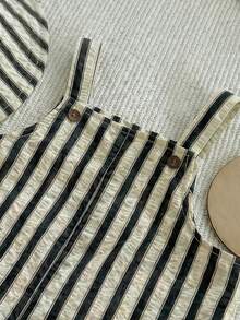 SHEIN 2件套婴儿男女童夏季条纹背带裤和渔夫帽套装，居家、外出、海滩休闲装 - 彩色 - 查看 4