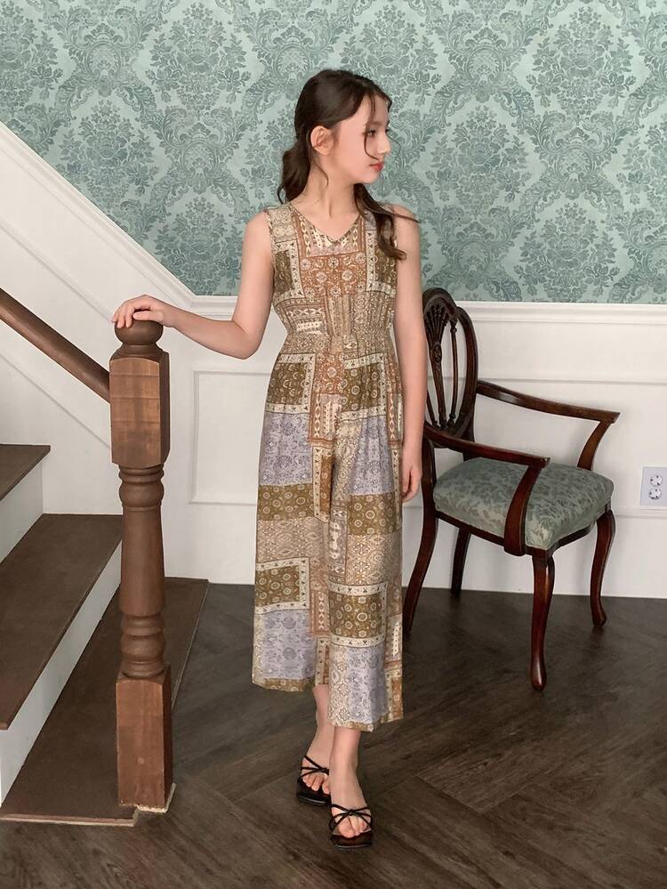 Girls V-Neck Sleeveless Jumpsuit, Tween Girl Fall Clothes