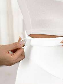 SHEIN Adjustable Waist Maternity Heart Print Leggings - White - View 5