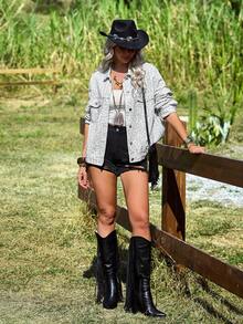 EMERY ROSE 女士豹纹长袖单排扣休闲牛仔外套 - 彩色 - 查看 6