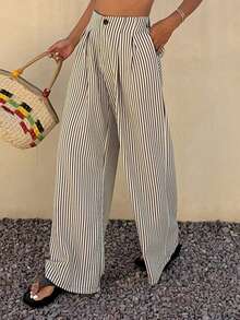 DAZY Women's Casual Striped Wide Leg Pants, Spring/Summer - Black - View 3