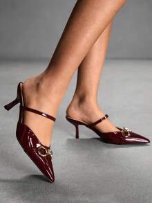 CUCCOO SZL Women's Pointed Toe Metal Decor Elegant High Heel Pumps Spring Shoes - Burgundy - View 6