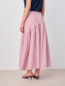 Nöista Stripes Midi Skirt With A High Waist And Asymmetrical Ruffled Detailing. Formal Event, Wedding, Easter, Spring, Summer, - Pink - View 2