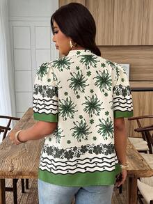 Weeklong Áo sơ mi nữ cỡ lớn mùa xuân/hè tay phồng họa tiết cánh hoa, kiểu dáng thường ngày, thích hợp cho kỳ nghỉ. - Nhiều màu - Xem 2