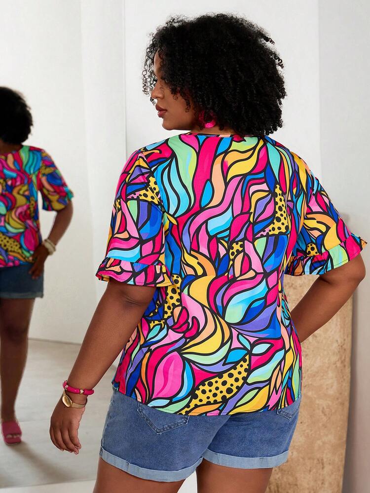 Plus Size Women All-Over Print Round Neck Short Sleeve Casual Pullover Shirt,Vacation Outfits Women,Casual Blouses For Women,Holiday Outfits For Women ,Summer Outfit For Women ,Spring Outfit Women Colorful Tops Plus Size Work Tops Curve Summer Tops Curve Blouse Women's Work Tops Blouse For Women Casual Modern Boutique Tops For Women Colorful Abstract Print Top Oversized T Shirt For Ladies Ruffle Sleeve Top Multi Color Tops Women's Summer Tops Women's Tops And Blouses Printed Blouses Oversized Tops Women's Tops For Summer Woman Tshirt Animal Print Tops Women's Short Sleeve Tops