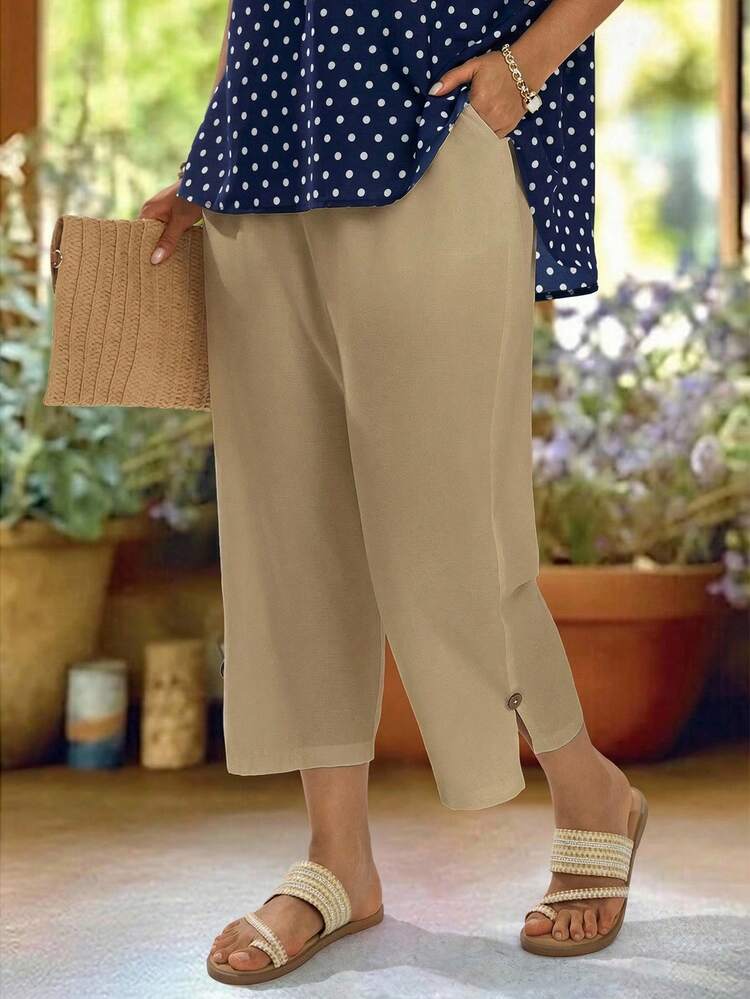 Plus Size Casual Solid Color Tapered Pants, Summer Outfits For Women