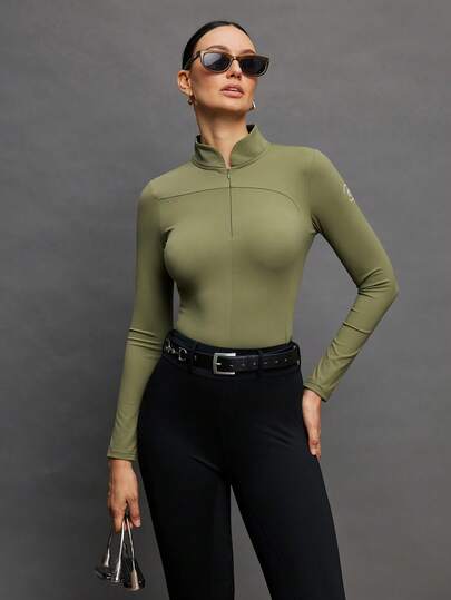  Activina Women's Stand Collar Olive Green Long Sleeve Equestrian Jacket Sports Top Shirt Activina Women Equestrian Clothing Equestrian T-Shirt Navy Color Golf Apparel  Yoga Fitness Sports Stretchy Soft Open Front Tie-Up V-Neck Wrap Long Sleeve Cropped Tight Tee, Fashionable Minimalist Casual Elegant Wardrobe Essential Design For Women, Spring/Autumn Fall Cloth For Women Horse Riding Clothes Zip Up Top Ralphlauren