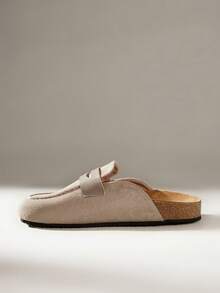 Solecia 女士复古风、舒适百搭、简约天鹅绒外套、平底穆勒拖鞋。 - 灰色 - 查看 3