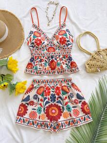 Soleia Set da 2 pezzi con canotta a stampa floreale e pantaloncini, outfit casual da vacanza per donna - Multicolore - Visualizzare 5