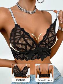 MidnightGlam 1 件女士优雅性感蕾丝无钢圈文胸 - 黑色 - 查看 3