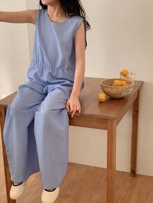 DAZY Bộ áo liền quần không tay cho bé gái tuổi teen mùa hè - Màu xanh lam - Xem 5