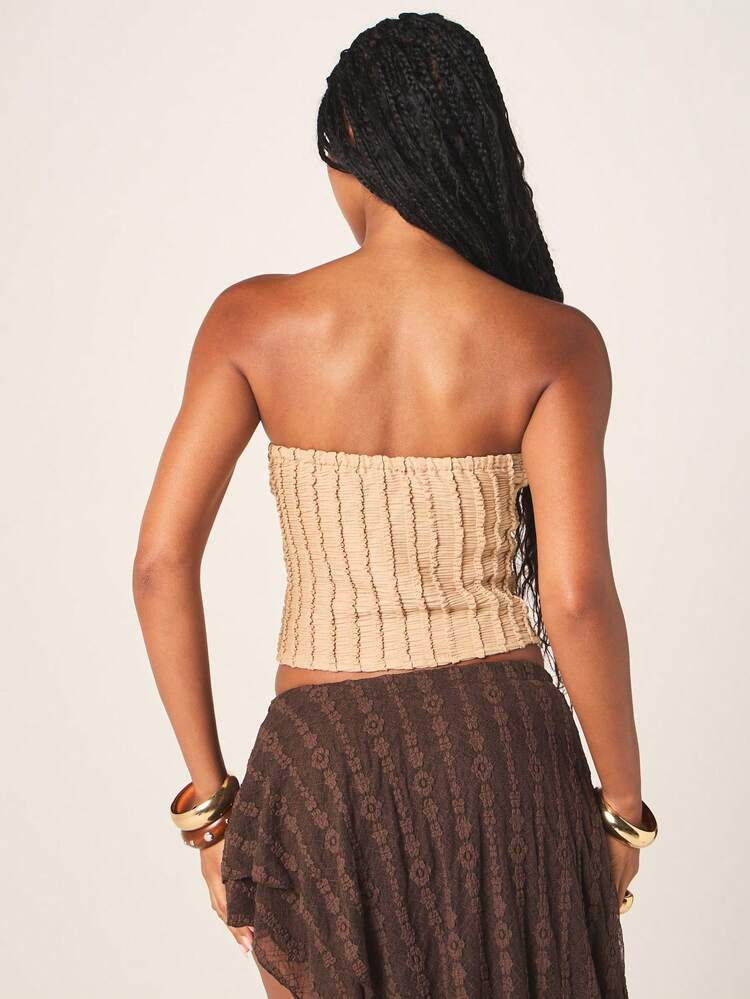 MISSGUIDED Textured Lace Up Bandeau Corset Top With Ruched Detail And Front Tie Closure For Date Night Summer Evening Party