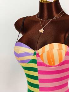 Amplova 2026 New Arrival Colorful Striped Low-Cut Bustier Mini Dress For Women - Multicolor - View 4