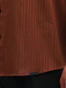 SUMWON Men's Short Sleeve Button Down Shirt With Pinstripe Pattern Collared Casual Summer Top - Coffee Brown - View 6