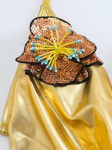 Swim Oasis 女士三件套性感露背比基尼套装，饰有花卉图案，垂坠式领带，适合海滩度假 - 金色 - 查看 5