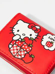 HELLO KITTY AND FRIENDS | SHEIN 1Pc Cat Polka Dot Apple Pattern Simple Style Zipper Coin Purse, Suitable For Women. - Red - View 3
