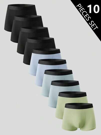 Manfinity Underwear&Sleepwear Basics 10pcs/Pack Men's Elastic Waist Comfortable Boxer Briefs