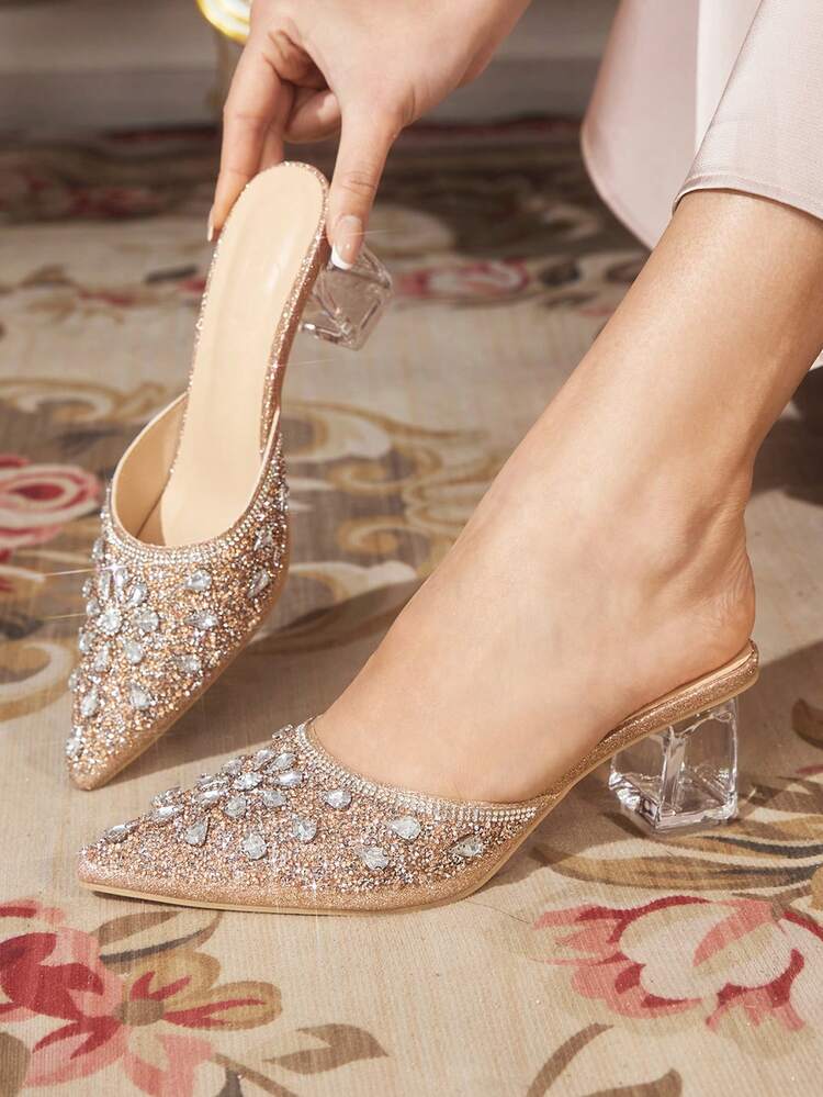 CUCCOO TILAWA Women's Shoes Crystal And Glass Rhinestone Decorative Pointed High-Heeled Shoes, Suitable For Going Out, Banquets, Parties And Other Activities