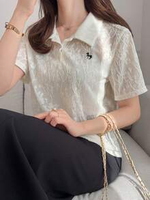 FRIFUL Áo polo nữ dáng regular cổ bẻ, khóa kéo nửa thân, thêu và chất liệu vải in họa tiết. - trắng - Xem 4