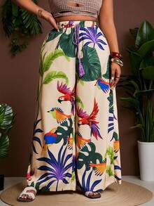 Slaydiva 音乐节度假胜地加大码女式长款印花阔腿裤热带风情女式夏季阔腿裤热带度假女装 - 彩色 - 查看 10
