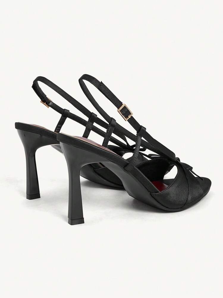 CUCCOO CHICEST Women's High-Heeled Sandals Summer And Summer Fashion New Satin-Faced Bow Back Strap Buckle Party Retro Elegant Style Pointed High-Heeled Sandals Wedding Shoes Summer Shoes Bride Shoes