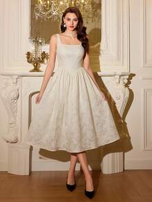 Vintamour Đầm nữ cổ điển thanh lịch có túi, chất liệu jacquard, cổ vuông, thích hợp cho kỳ nghỉ, tiệc tùng, mùa hè, trang phục mùa hè cho nữ, trang phục mùa xuân cho nữ, đầm xuân cho nữ, quần áo mùa xuân cho nữ, trang phục nghỉ xuân, đầm ngày lễ tình nhân, trang phục ngày lễ tình nhân cho nữ, đầm Valentine, đầm thanh lịch dự tiệc, đầm dự tiệc thanh lịch cho nữ, đầm dự đám cưới cho nữ, đầm dự tiệc cưới, đầm thanh lịch cho nữ. - Màu be - Xem 7