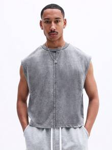 SUMWON Men's Sleeveless Crew Neck Tank Top Washed Stone Grey Ribbed Knit Summer Casual Tank Top Muscle Tee Relaxed Fit Everyday Wear, Mens Vest Tops, Muscle Tee For Men, Sleeveless Hoodie For Men - Grey - View 1