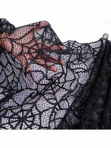 ROMWE Goth 1 pieza Camino de mesa de encaje negro, bandera de mesa de Halloween, bandera de mesa de telaraña, mantel de decoración de mesa de comedor familiar, mantel de bandera de mesa del festival de fantasmas de Halloween, decoración del hogar - Negro - Ver 3